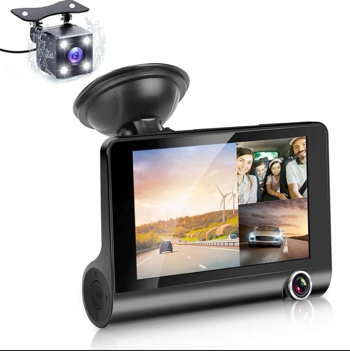 1080p 3-Lens Dash Cam | Night Vision, SD Card, Front & Rear Camera