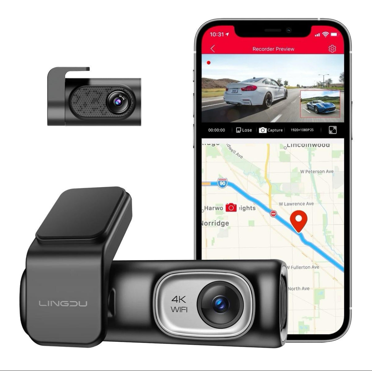Dash Camera - LINGDU D600 4K Dash Cam | GPS, 5G Wi-Fi, Motion Detection, 24-Hour Parking Monitor