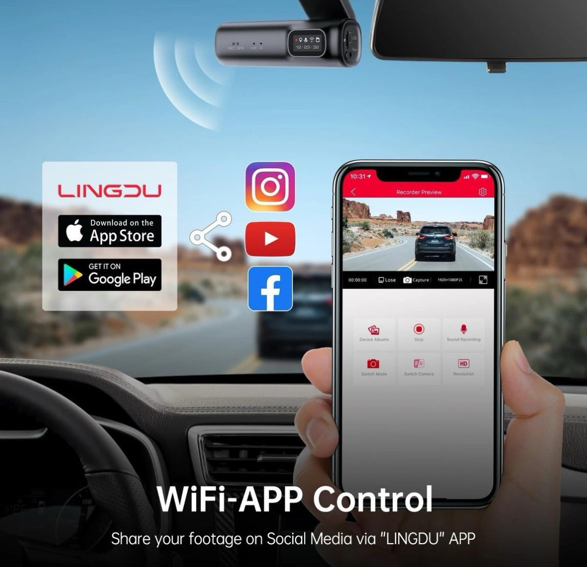 LINGDU D600 4K Dash Cam | GPS, 5G Wi-Fi, Motion Detection, 24-Hour Parking Monitor