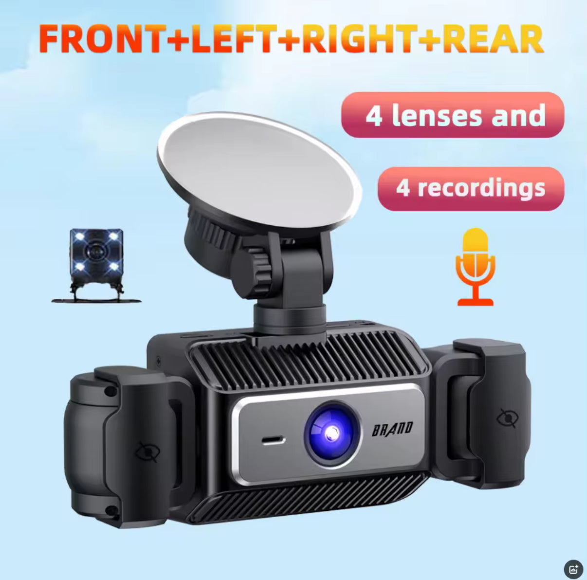 Black Box Video Recorder 4-Channel Dash Cam with 2-Inch IPS Screen, 4 Cameras, and Night Vision Features