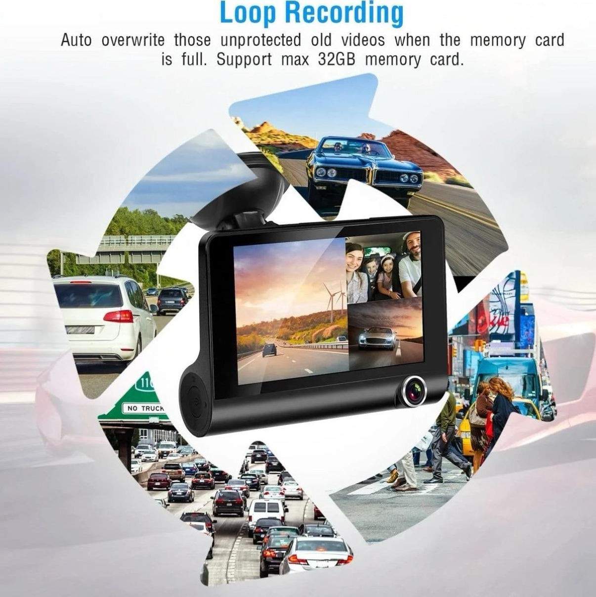 1080p 3-Lens Dash Cam | Night Vision, SD Card, Front & Rear Camera