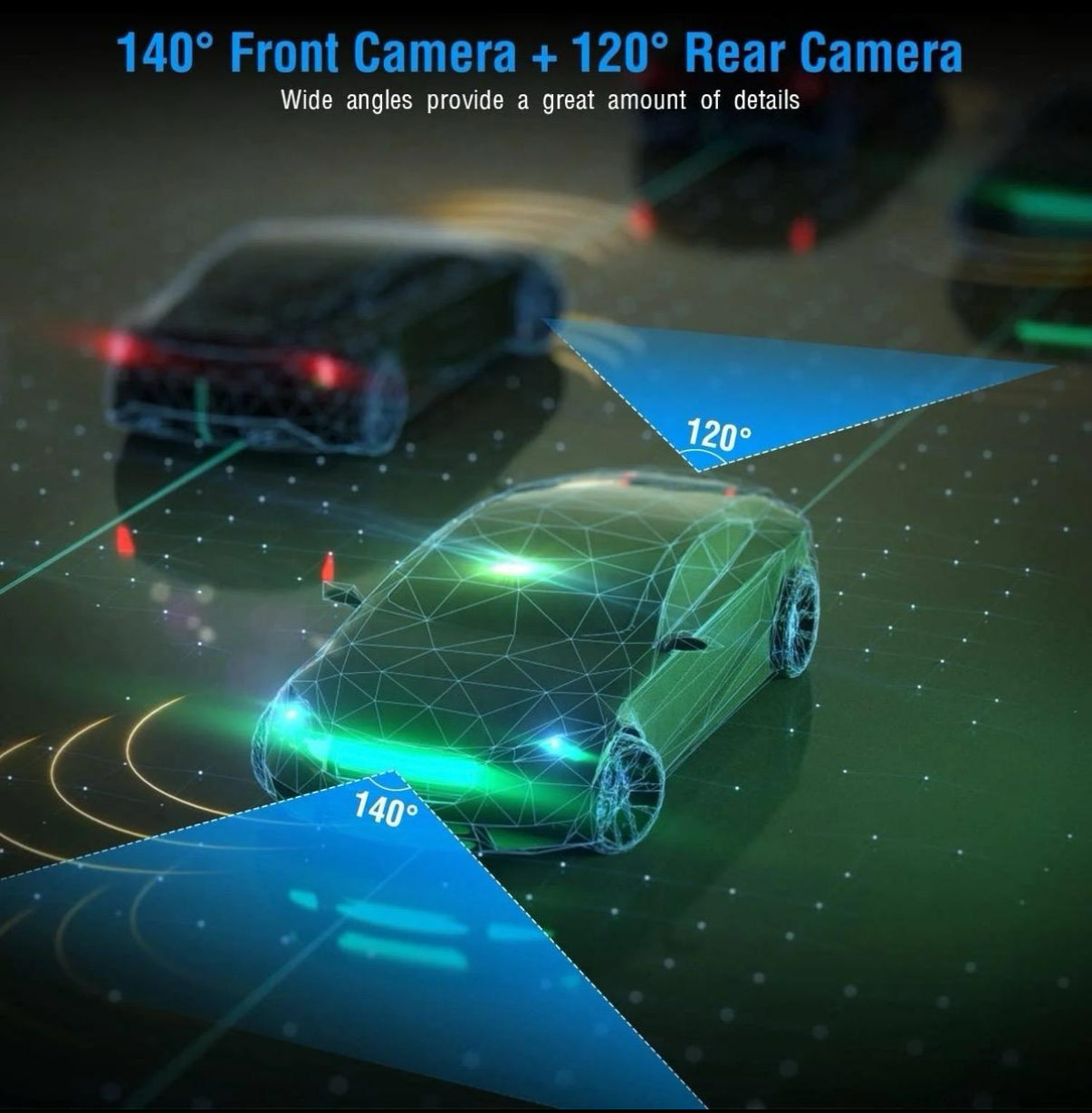 1080p 3-Lens Dash Cam | Night Vision, SD Card, Front & Rear Camera