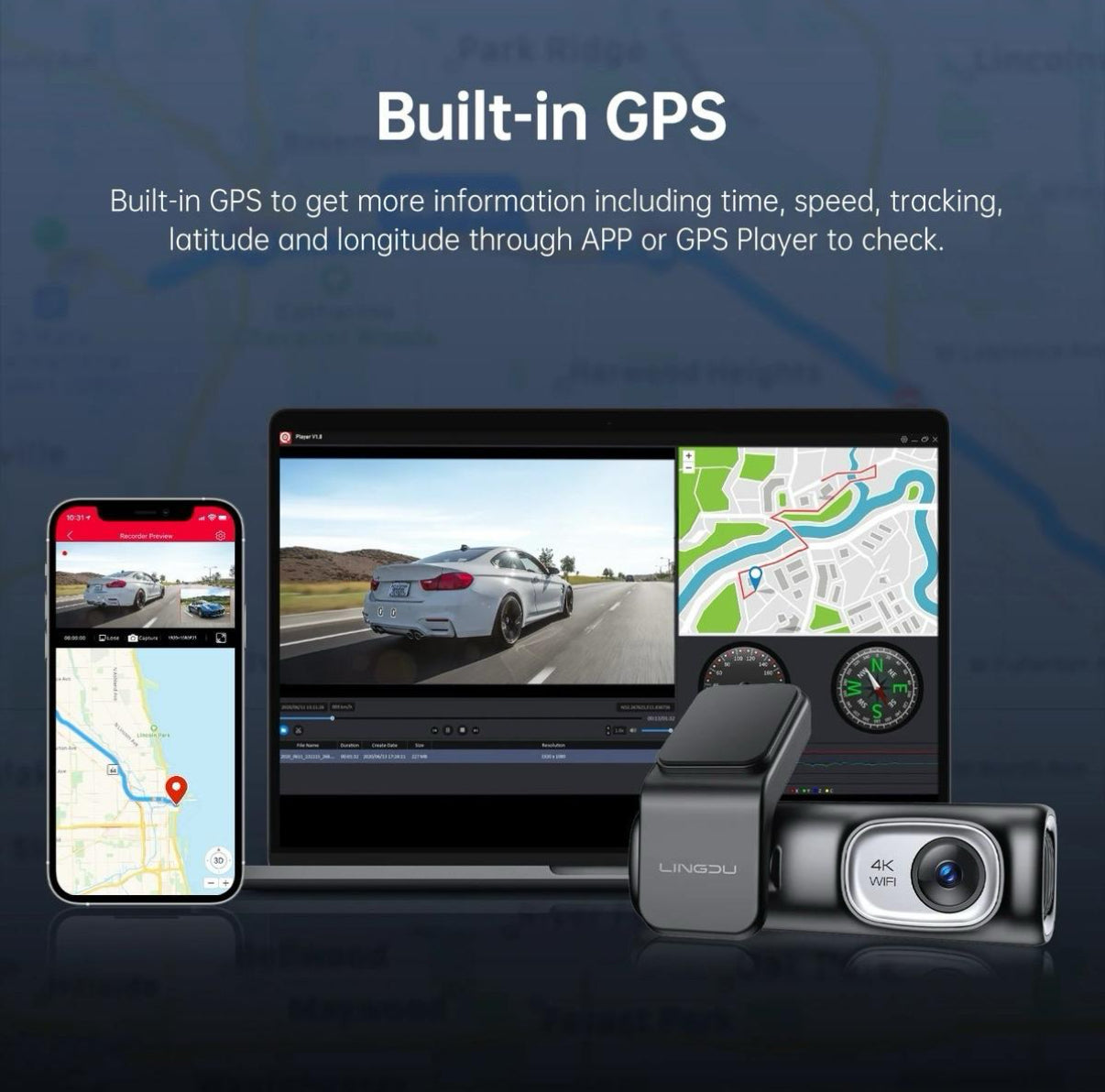LINGDU D600 4K Dash Cam | GPS, 5G Wi-Fi, Motion Detection, 24-Hour Parking Monitor